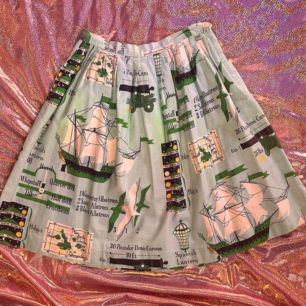 Vintage Pleated Skirt in 1960’s Nautical cotton fabric